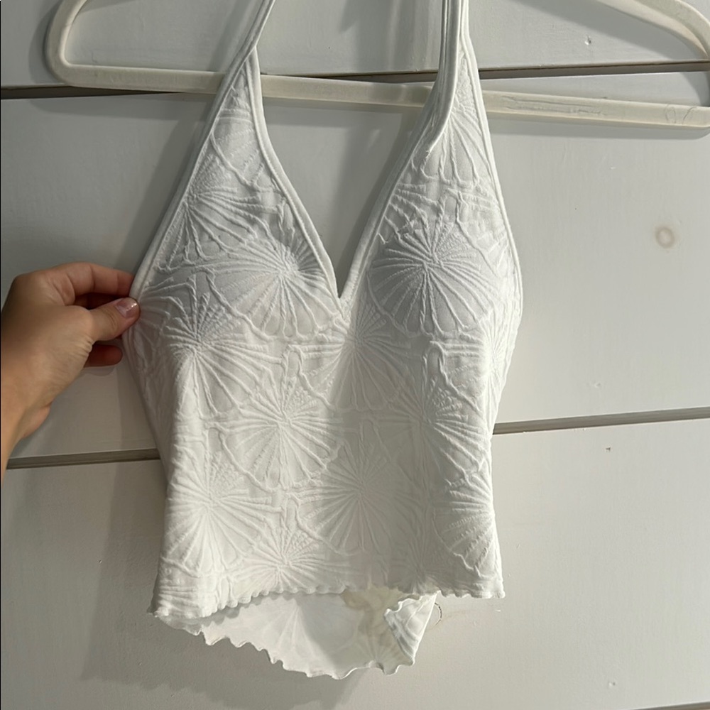 White Halter Top with Floral Embroidery INCLUDES SEWN IN CUPS
